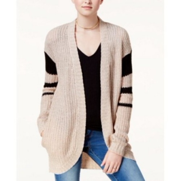 Ultra Flirt Sweaters - Ultra Flirt Juniors Open-Front Cardigan Beige S